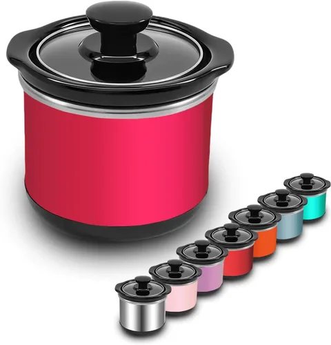 Vista 11 de Mini olla de cocción lenta, capacidad de 0.65 cuartos de galón, olla pequeña de cocción lenta, olla de cerámica, reducción de pérdida de nutrientes