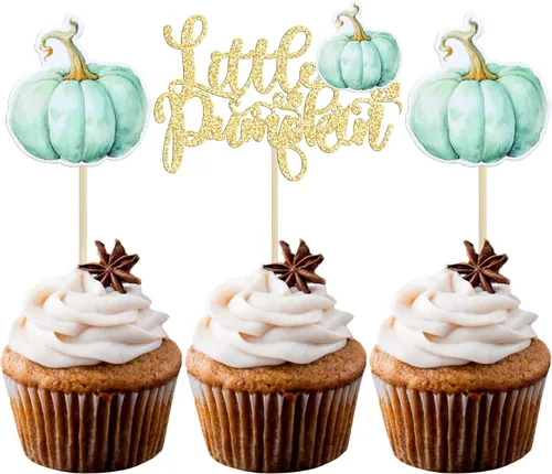 Vista 32 de 24 adornos de calabaza para cupcakes con purpurina para otoño, hojas, flores, calabaza, cupcakes, decoración de pasteles para Halloween, decoración