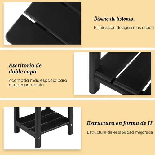 Vista 3 de Apolimi Adirondack - Mesa auxiliar para exteriores, mesa auxiliar de patio resistente de 2 niveles, resistente a la intemperie, mesa auxiliar sólida