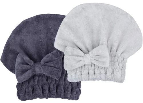 Vista 9 de Toallas de microfibra para secar el cabello con gorro de ducha con nudo de lazo, turbante para el cabello, gorro de baño para cabello rizado, corto