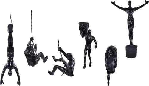 Vista 13 de Gran conjunto de 3 esculturas de pared de hombres escalando Arte decorativo de pared nórdica de simplicidad moderna, esculturas de hombre escalador
