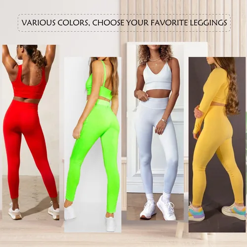 Vista 5 de Leggings de cintura alta sin costuras para mujer, suaves, elásticos, opacos, de compresión, cómodos, básicos, lisos
