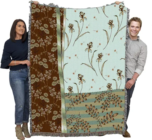Vista 11 de Pure Country Weavers Manta de edredón – Nueve parches de flores – Patrones de regalo de jardín con hojas florales de regazo cuadrado tejido