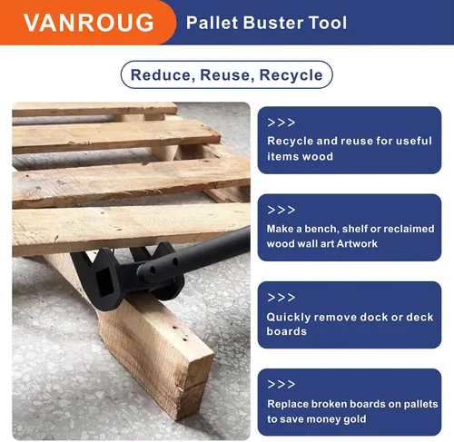 Vista 4 de Herramienta de palet Buster, barra de palanca para paletas, herramienta de extracción de tablero de cubierta industrial resistente, sin mango, barra