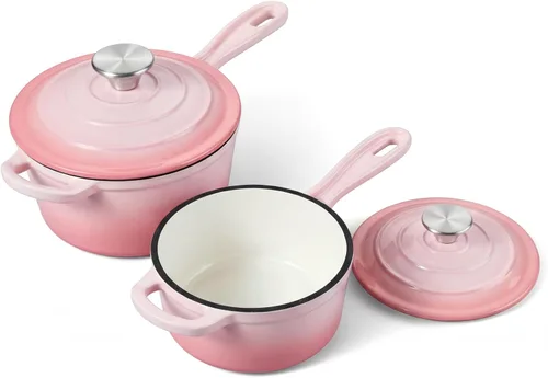Vista 11 de Onader Sartén de hierro fundido esmaltado, cacerola pequeña de 1 cuarto de galón con tapa, olla de hierro fundido, horno holandés esmaltado, Blanco