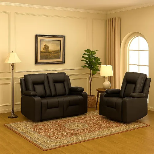 Vista 10 de Juego de sofá reclinable de cuero LUCKLIFE con sillones reclinables manuales, juego de muebles para sala de estar con sofá reclinable, sofá de dos