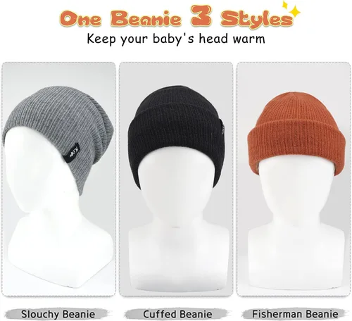 Vista 5 de FZ FANTASTIC ZONE 3 Pcs Toddlers Winter Hat Baby Beanie Boys Girls for 0-3 Years Old, Kids Warm Knitted Fleece Infant Hats