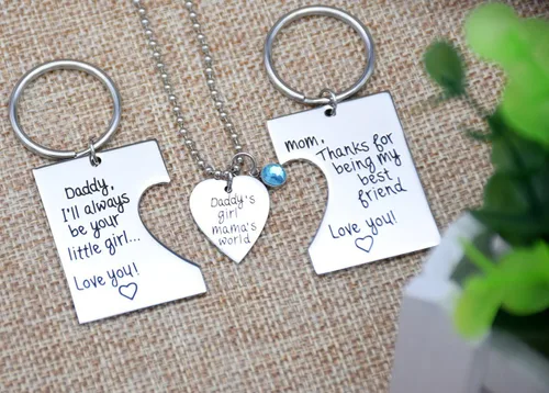 Vista 4 de O.RIYA Daddy's Girl Mommy's World - Juego de collar con dije de llavero de 3 piezas, regalo para hija, regalos para niñas pequeñas