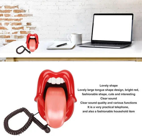 Vista 2 de ZJchao Teléfono fijo de lengua grande, teléfono fijo de labios teléfono fijo retro de la casa, teléfono con cable de lengua roja para decoración