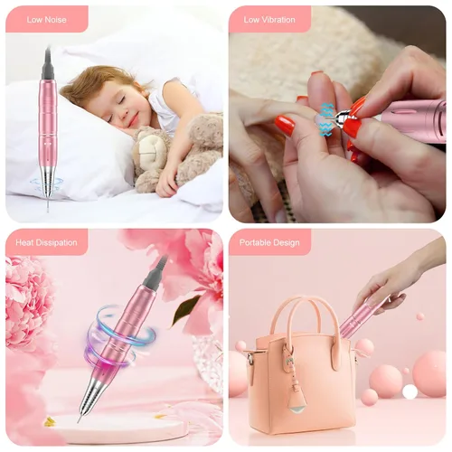 Vista 5 de Taladro de uñas eléctrico recargable de 35000 rpm, kit profesional portátil para acrílico, uñas de gel, manicura y pedicura, herramientas