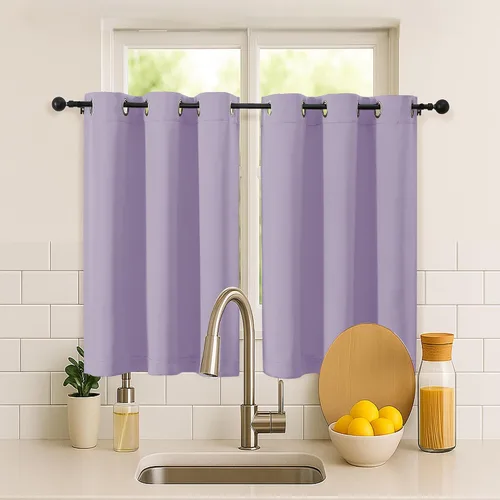 Vista 106 de Simplebrand Juego de 2 paneles de cenefa aguamarina para ventana de cocina de 14 pulgadas de largo, cortinas de oscurecimiento de habitación