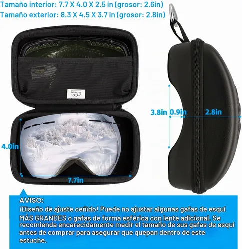 Vista 5 de PROHAPI Funda para gafas de nieve, funda semidura de EVA para gafas de esquí con correa de aluminio y cremallera a prueba de alto rendimiento, bolsa