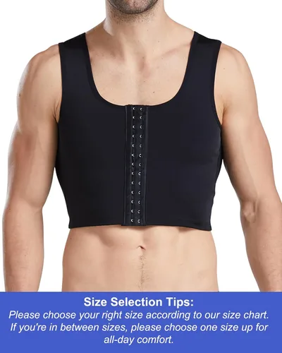 Vista 3 de Chaleco de compresión para hombre, fajas de entrenamiento para hombre, soporte de espalda, ginecomastia Negro