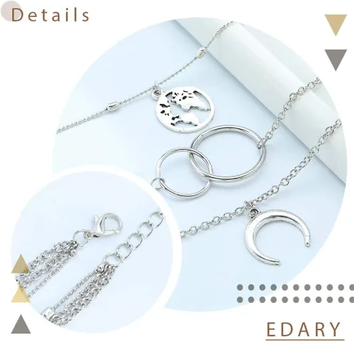 Vista 6 de Edary - Collar estilo bohemio escalonado con dije de luna y mapa, joyas para mujeres y niñas