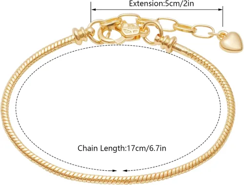 Vista 2 de tiggell Juego de 5 pulseras de cadena plateadas, cadena de serpiente con cierre de langosta en forma de corazón, pulsera de dijes europea