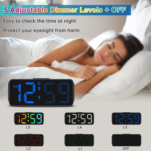 Vista 4 de Peakeep Small Tiny Digital Alarm Clock Plug in for Kids Bedroom Bedside Nightstand, RGB Colorful Changing Large Display for Travel, Dimmable 6