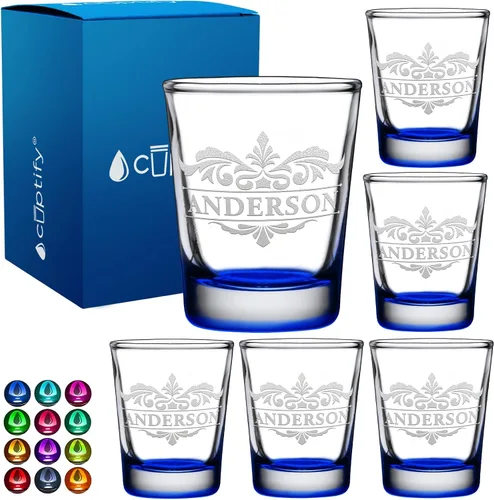 Vista 63 de Vaso de chupito personalizado con nombre de círculo elaborado de 2 onzas, parte inferior negra grabada con texto personalizado para regalos, bodas