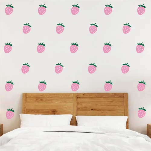 Vista 3 de Pegatinas de decoración de pared de fresa roja, decoración de habitación de niños, guardería, decoración de pelar y pegar para habitación de bebé