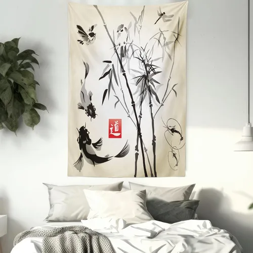 Vista 7 de Ambesonne Tapiz japonés, diseño tradicional japonés de jardín, meditación de bosque de vida silvestre, origami, colgante de pared para dormitorio