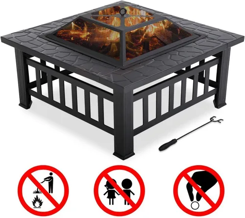 Vista 7 de Mesa portátil para fogata de 32 pulgadas, chimenea cuadrada multiusos para exteriores, chimeneas de metal para exteriores con marco de acero fuerte