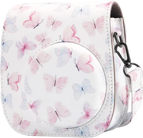 Vista 10 de Funda Protectora Compatible con Cámara de Fotos Instantáneas Fujifilm Instax Mini 12 11 9 8 con Bolsillo y Correa Ajustable (Mariposa Grande Pequeña)