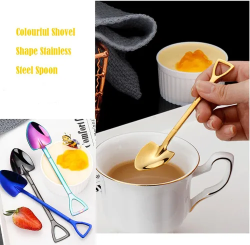 Vista 5 de Rolin Roly Juego de 6 cucharas coloridas de pala, cucharas de café, cucharas de postre de acero inoxidable, cucharas de cena de arco iris, cucharas