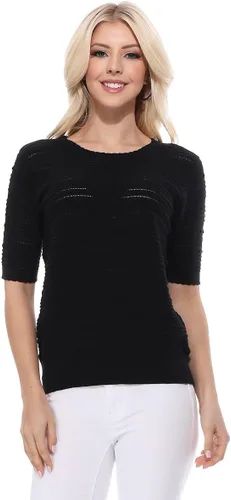 Vista 40 de YEMAK Suéter de Punto Top para Mujer – Media Manga Cuello Redondo Básico Casual Ajuste Clásico Ligero de Punto Suave Pullover Tee