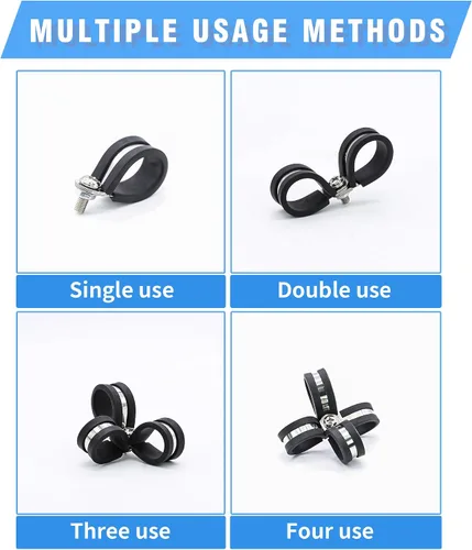 Vista 5 de 12 piezas de abrazaderas de cable dobles de 1-1/2" con refuerzo remachado actualizado, abrazaderas de tubo de bucle aislado con almohadilla de goma