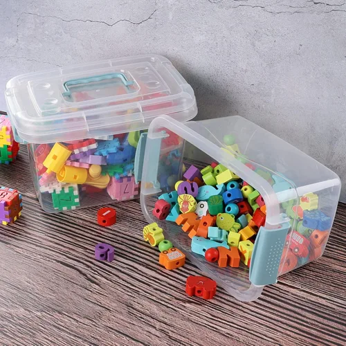 Vista 5 de Hespama Contenedor de almacenamiento de 6 cuartos de galón, caja de plástico con mango verde menta y pestillos, 6 paquetes Plastic