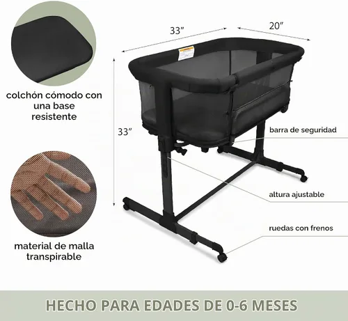 Vista 2 de KoolerThings 3 en 1 cuna/moisés para bebé, cama junto a la cama y parque infantil, fácil de plegar y portátil (Negro) - KoolaBaby (cuna de malla)