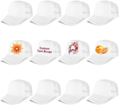 Vista 15 de Ultrafun Paquete de 12 sombreros de camionero de verano de malla sublimación en blanco, gorras de béisbol ajustables para hombres y mujeres