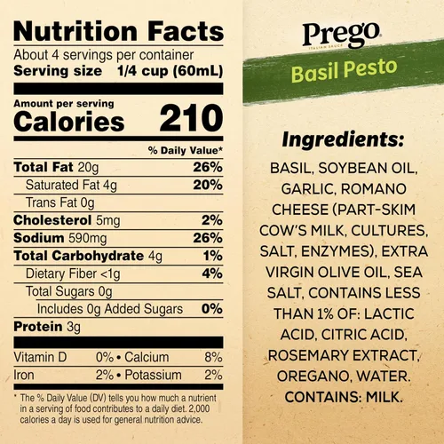 Vista 2 de Salsa de pesto de albahaca Prego, frasco de 8 oz