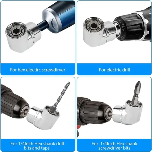 Vista 6 de 3 unids 1/4" Magnetic Pivot Drill Tip Holder 105° Adaptador de taladro de ángulo recto Extensión Destornillador de impacto flexible en ángulo de 20°