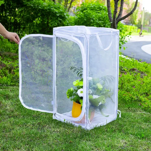 Vista 4 de Jaula grande de mariposa monarca de 30 pulgadas, hábitat de malla plegable resistente con protector de cremallera, recinto desplegable al aire libre