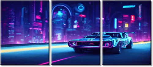 Vista 116 de Arte de pared de 3 piezas de escena de ciencia ficción de la calle comercial futurista paisaje urbano, decoración de pared para dormitorio