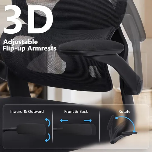 Vista 6 de Silla de oficina ajustable, silla de computadora ergonómica con soporte lumbar y reposacabezas, silla ejecutiva de respaldo alto con función