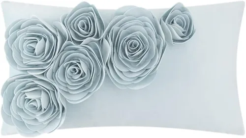 Vista 16 de JWH Funda de almohada decorativa de flores 3D, hecha a mano, funda de almohada floral de terciopelo suave, cojín lumbar para cama, sala de estar