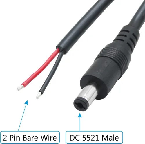 Vista 2 de Cable de alimentación de 12 V CC, 1.6 ft/1.65 pies de CC de 0.217 in x 0.083 in, enchufe macho a cable desnudo, cable de alimentación de extremo