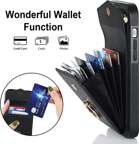 Vista 3 de Asuwish Funda de teléfono para iPhone 14 de 6.1 pulgadas con protector de pantalla de vidrio templado y anillo de bloqueo RFID, tarjetero