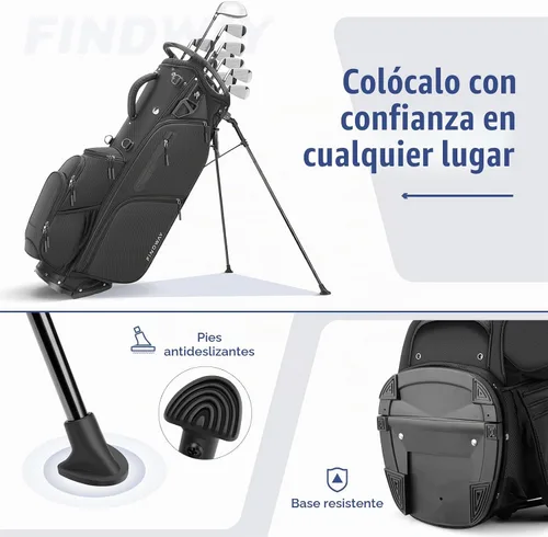 Vista 6 de Findway Bolsa de golf de 14 vías [espacio generoso mejorado] Bolsa de golf ligera con soporte, bolsa de golf duradera con doble correa acolchada