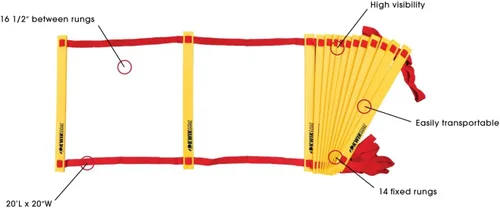 Vista 4 de Kwik Goal Escalera Agility Amarilla Rojo, 20 pies de largo x 20 pies de ancho