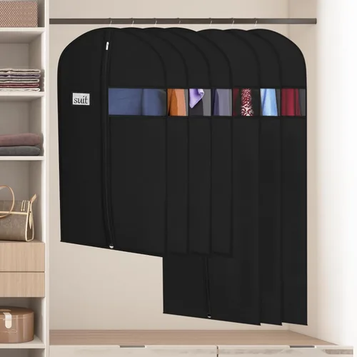 Vista 5 de Univivi Bolsas de ropa para almacenamiento, bolsas de ropa colgantes de 40 pulgadas con ventana transparente y tarjetero de identificación