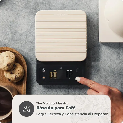Vista 3 de Greater Goods Hervidor eléctrico de cuello de cisne y báscula de café, diseñada en San Luis, blanco abedul