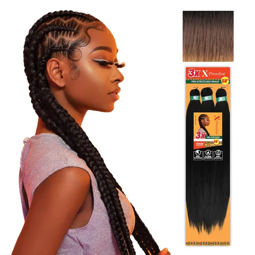 Vista 17 de Sensationnel X-Pression - Trenzas sintéticas prestiradas, 3 unidades, 58 pulgadas, negro azabache 1 Cabello trenzado, Kanekalon, ignífugo