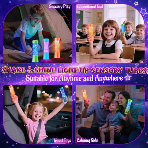 Vista 6 de Subao Paquete de 3 Tubos Sensoriales Luminosos Artículos para Alivio de Ansiedad, Juguetes Fidget para Niños y Adultos, Juguetes Sensoriales