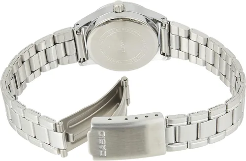 Vista 2 de Casio LTP-V006D-1B2 Reloj de fecha con esfera negra de acero inoxidable estándar para mujer, Blanco, Movimiento de cuarzo