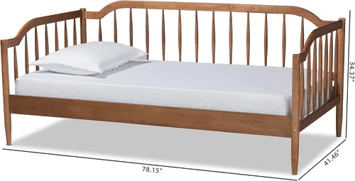 Vista 3 de Baxton Studio Parson Classic Mid-Century - Sofá cama de madera con acabado marrón nogal, tamaño individual