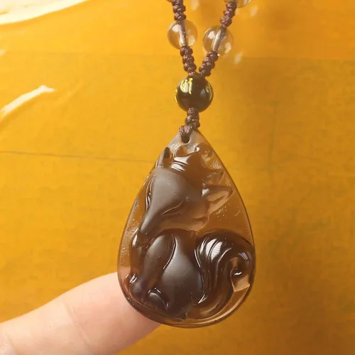 Vista 3 de Collar con dije de amuleto de cristal de obsidiana con cadena de cuentas para wen o mujeres Piedra Obsidiana
