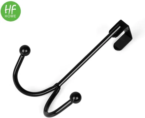 Vista 7 de HFHOME Paquete de 2 ganchos dobles para colgar sobre la puerta, organizador de ganchos dobles de metal para colgar abrigos, sombreros, batas, Negro