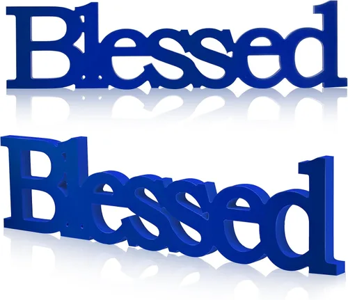 Vista 14 de Blulu Blessed - Letrero de madera con texto en inglés "Blessed", color negro 15 x 4 Inch Rustic Farmhouse Blessed Standing Decor for Thanksgiving